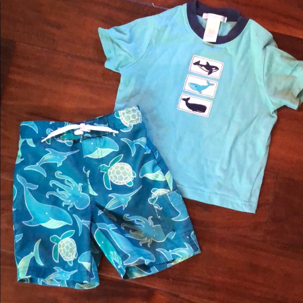 Janie and Jack Swim trunks and Tee 6-12 months